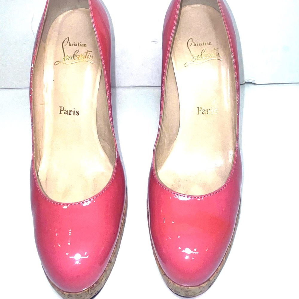Christian Louboutin Pink Patent
Cork Heel Pumps Size 401/2